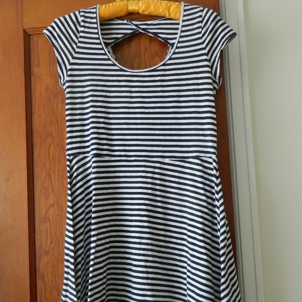 Casual, black and white striped dress
